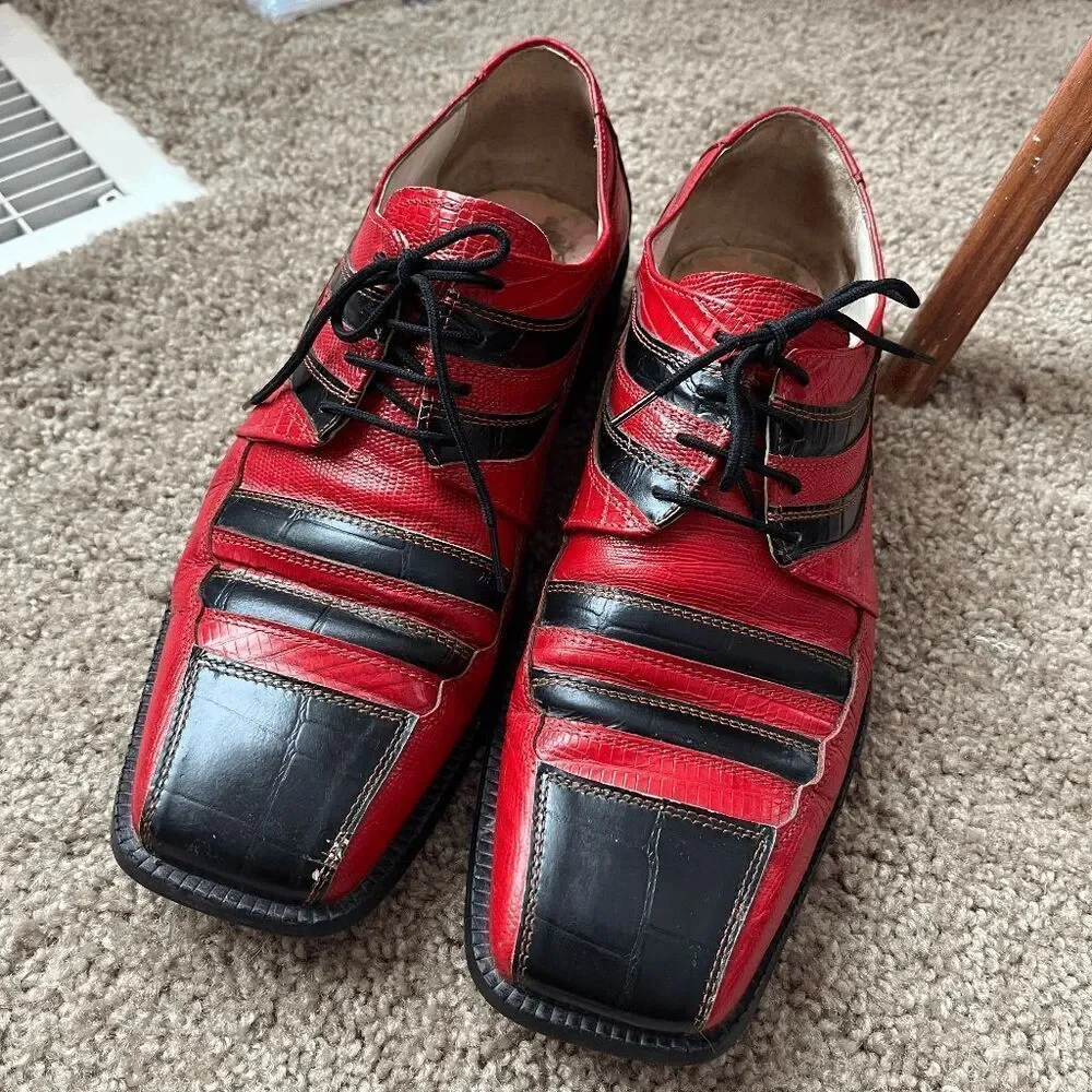 VTG 80s 90s Fortune from Liberty Red Black Reptile Leather Shoes Men’s 10